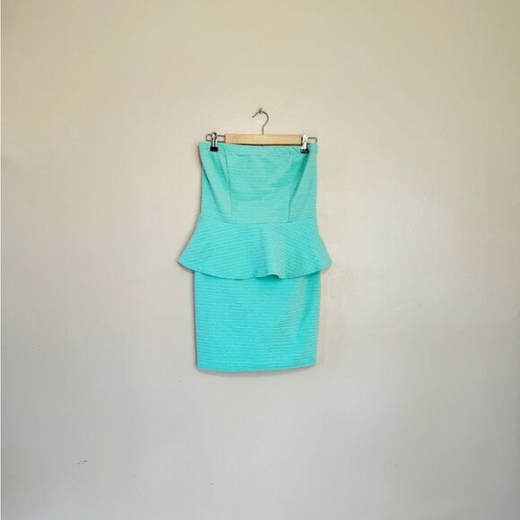 SALE! Mint Green Deb Y2K Strapless Peplum Dress Size L Juniors EUC - Picture 3 of 7
